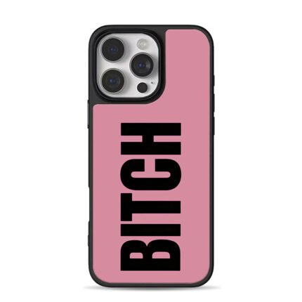 Vertical black BITCH on pink iPhone 16 Pro Max Black Case
