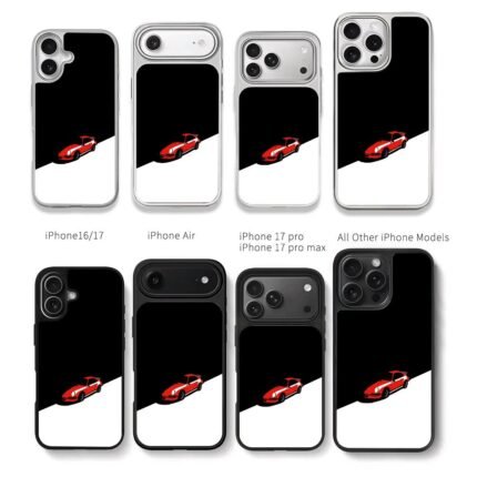 A red Porsche 911 on black white Chris Brown Phone Case Black Electroplated Silver For Iphone 11 To 17