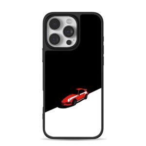 A red Porsche 911 on black white iPhone 16 Pro Max Black Case