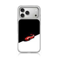 A red Porsche 911 on black white iPhone 17 Pro Max Electroplated Silver Case1