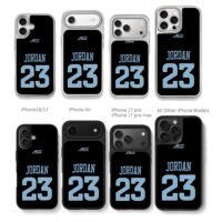ACC Jordan 23 light blue on black Chris Brown Phone Case Black Electroplated Silver For Iphone 11 To 17