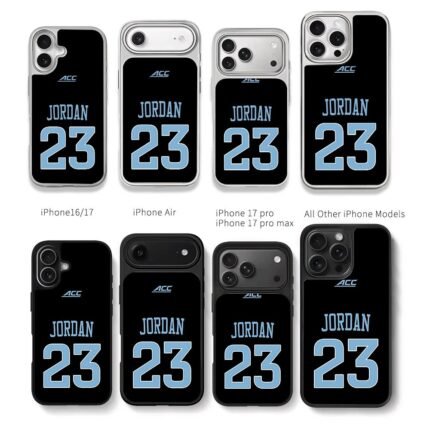 ACC Jordan 23 light blue on black Chris Brown Phone Case Black Electroplated Silver For Iphone 11 To 17