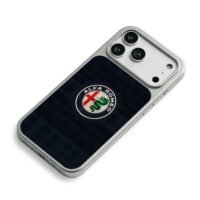 Alfa Romeo car logo dark bg iPhone 17 Pro Max Electroplated Silver Case2