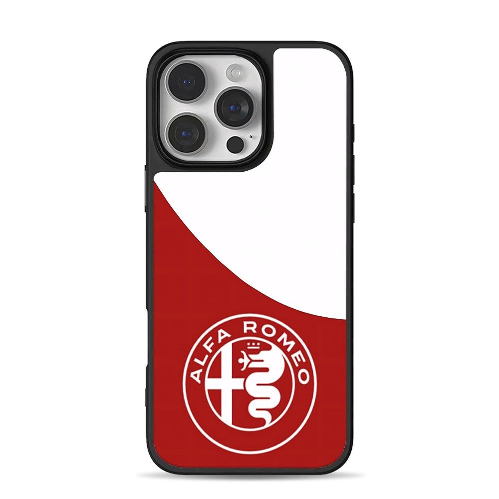 Alfa Romeo logo on red white split background iPhone 16 Pro Max Black Case Alfa Romeo logo on red white split background iPhone 16 Pro Max Black Case