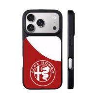 Alfa Romeo logo on red white split background iPhone 17 Pro Max Black Case