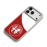 Alfa Romeo logo on red white split background iPhone 17 Pro Max Electroplated Silver Case2