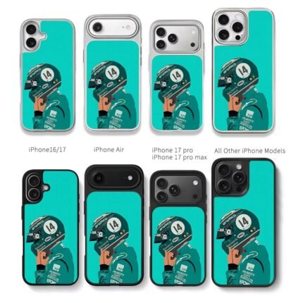 Alonso 14 F1 Race Helmet Art Chris Brown Phone Case Black Electroplated Silver For Iphone 11 To 17