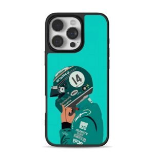 Alonso 14 F1 Race Helmet Art iPhone 16 Pro Max Black Case