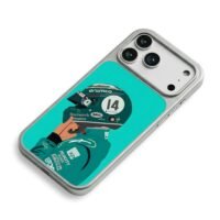 Alonso 14 F1 Race Helmet Art iPhone 17 Pro Max Electroplated Silver Case2