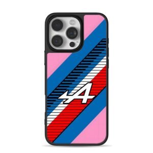 Alpine F1 A pink blue stripe iPhone 16 Pro Max Black Case