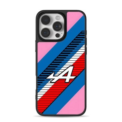 Alpine F1 A pink blue stripe iPhone 16 Pro Max Black Case