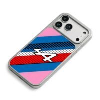 Alpine F1 A pink blue stripe iPhone 17 Pro Max Electroplated Silver Case2