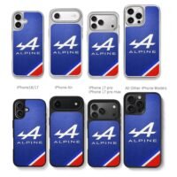 Alpine F1 blue leather stripe Chris Brown Phone Case Black Electroplated Silver For Iphone 11 To 17