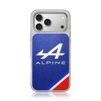 Alpine F1 blue leather stripe iPhone 17 Pro Max Electroplated Silver Case1