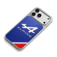 Alpine F1 blue leather stripe iPhone 17 Pro Max Electroplated Silver Case2