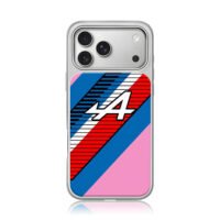 Alpine F1 racing stripe logo iPhone 17 Pro Max Electroplated Silver Case1