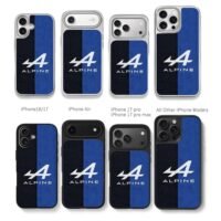 Alpine logo blue black leather Chris Brown Phone Case Black Electroplated Silver For Iphone 11 To 17
