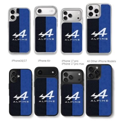 Alpine logo blue black leather Chris Brown Phone Case Black Electroplated Silver For Iphone 11 To 17