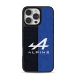 Alpine logo blue black leather iPhone 16 Pro Max Black Case