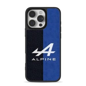 Alpine logo blue black leather iPhone 16 Pro Max Black Case