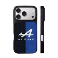 Alpine logo blue black leather iPhone 17 Pro Max Black Case