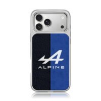 Alpine logo blue black leather iPhone 17 Pro Max Electroplated Silver Case1