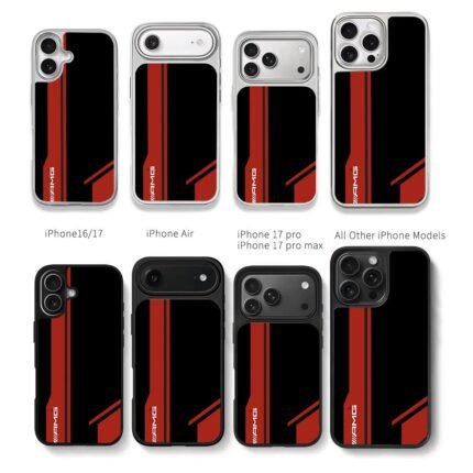 AMG black red racing stripes Chris Brown Phone Case Black Electroplated Silver For Iphone 11 To 17