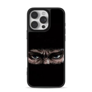 Angry hooded ninja masked eyes iPhone 16 Pro Max Black Case