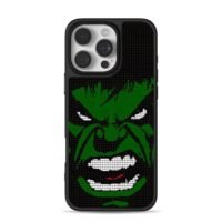 Angry Marvel Hulk pixel grid face iPhone 16 Pro Max Black Case