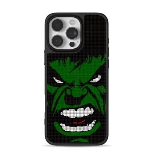 Angry Marvel Hulk pixel grid face iPhone 16 Pro Max Black Case