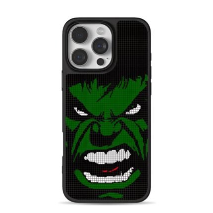 Angry Marvel Hulk pixel grid face iPhone 16 Pro Max Black Case
