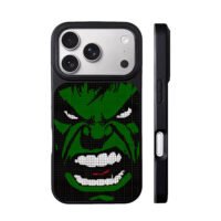 Angry Marvel Hulk pixel grid face iPhone 17 Pro Max Black Case