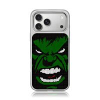 Angry Marvel Hulk pixel grid face iPhone 17 Pro Max Electroplated Silver Case1