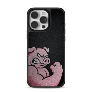 Angry pink pig flexing fist iPhone 16 Pro Max Black Case