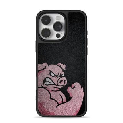 Angry pink pig flexing fist iPhone 16 Pro Max Black Case