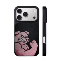 Angry pink pig flexing fist iPhone 17 Pro Max Black Case
