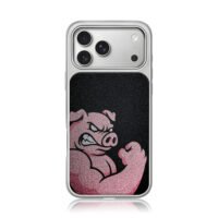 Angry pink pig flexing fist iPhone 17 Pro Max Electroplated Silver Case1
