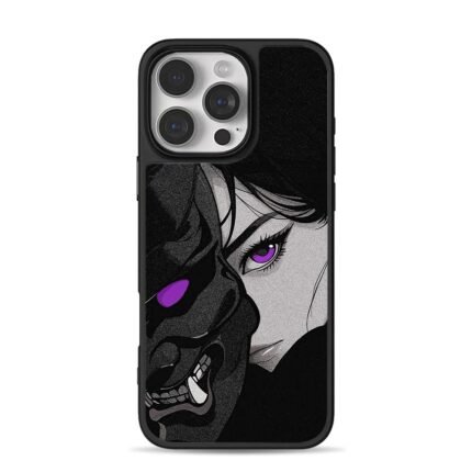 Anime girl and oni mask purple eyes iPhone 16 Pro Max Black Case