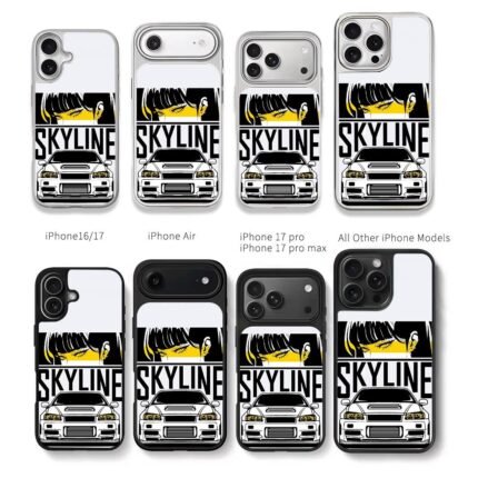 Anime girl and Skyline JDM car Chris Brown Phone Case Black Electroplated Silver For Iphone 11 To 17