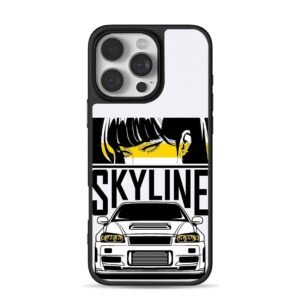 Anime girl and Skyline JDM car iPhone 16 Pro Max Black Case