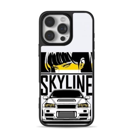 Anime girl and Skyline JDM car iPhone 16 Pro Max Black Case