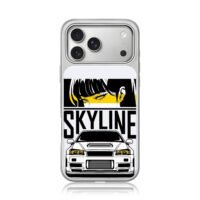 Anime girl and Skyline JDM car iPhone 17 Pro Max Electroplated Silver Case1