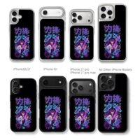 Anime girl neon sword kanji Chris Brown Phone Case Black Electroplated Silver For Iphone 11 To 17