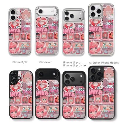 Anya Forger pink anime collage Chris Brown Phone Case Black Electroplated Silver For Iphone 11 To 17