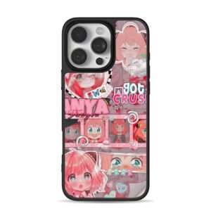 Anya Forger pink anime collage iPhone 16 Pro Max Black Case