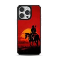 Arthur Morgan red sunset horse ride iPhone 16 Pro Max Black Case