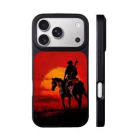 Arthur Morgan red sunset horse ride iPhone 17 Pro Max Black Case