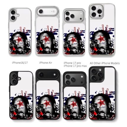 ASAP Rocky red star hiphop art Chris Brown Phone Case Black Electroplated Silver For Iphone 11 To 17