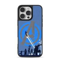 Avengers logo superhero blue iPhone 16 Pro Max Black Case