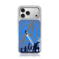 Avengers logo superhero blue iPhone 17 Pro Max Electroplated Silver Case1